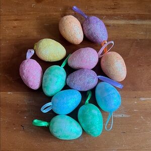 12 vintage foam painted / glitter  Easter eggs with ribbon for Easter tree